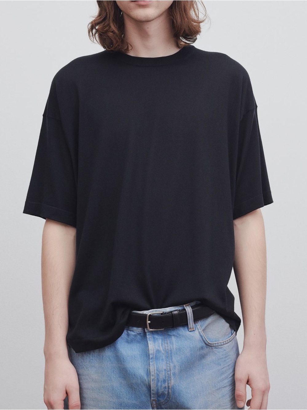 THE ROW Dlomu Classic ultra Fine 100% Wool Men's Black Oversized T-Shirt